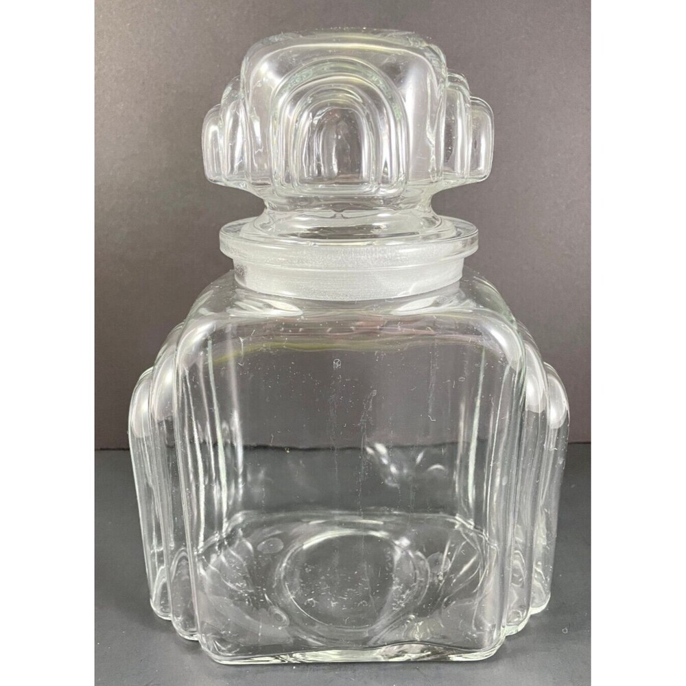 Skyscraper Candy Jar Canister Apothecary Glass Art Deco Vintage Clear 9.5"